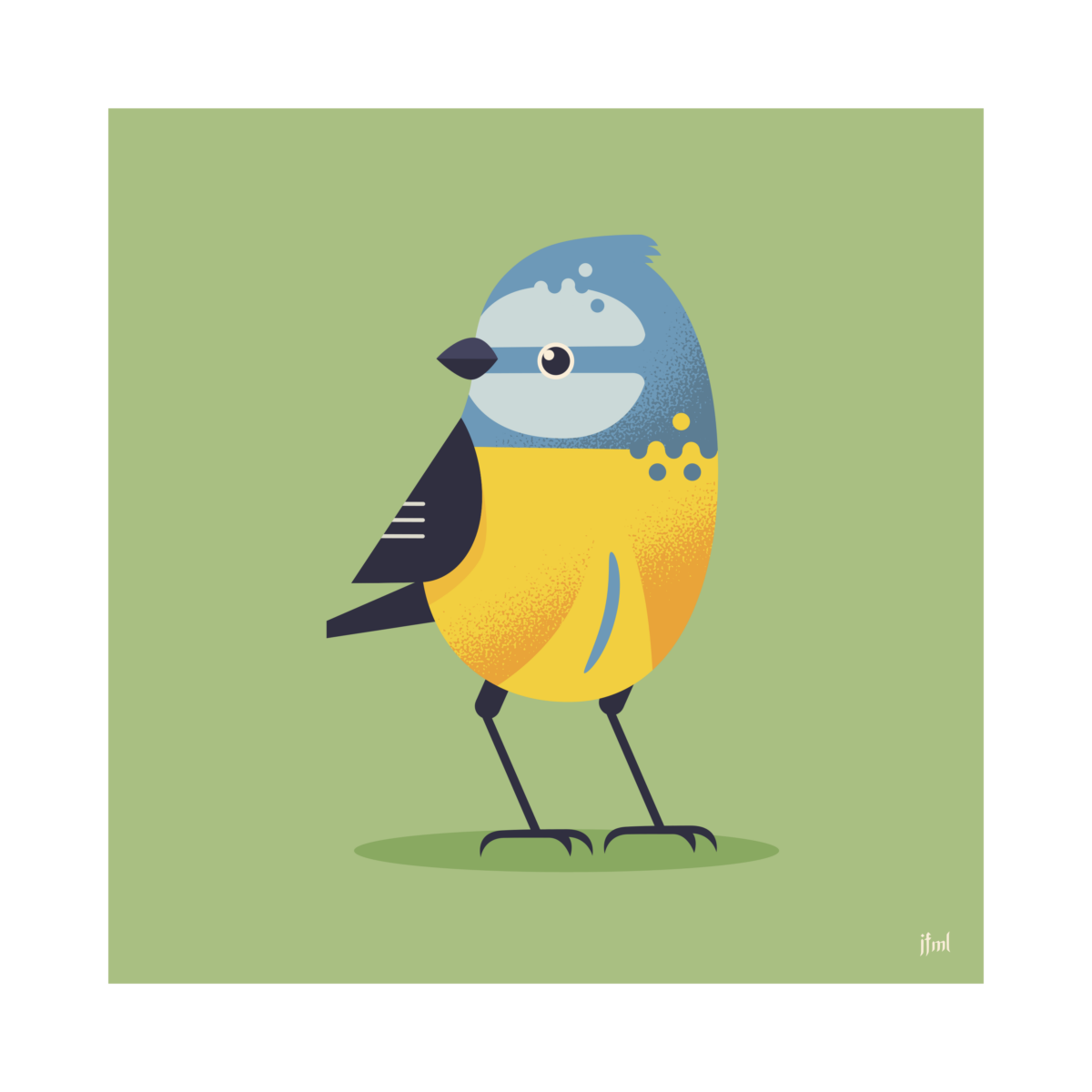 Another abstract vector illustration, this one of a blue tit on a light green background