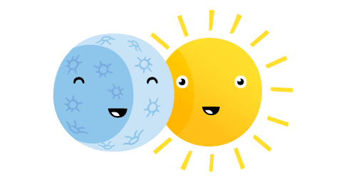 An illustration of a cute sun and moon.